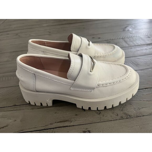 Steve Madden Lawrence White Bone Leather Chunky Platform Loafers Size 6 - Picture 5 of 9
